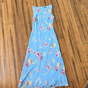 Ann Taylor Sz 14 Blue Floral Sleeveless Maxi Dress